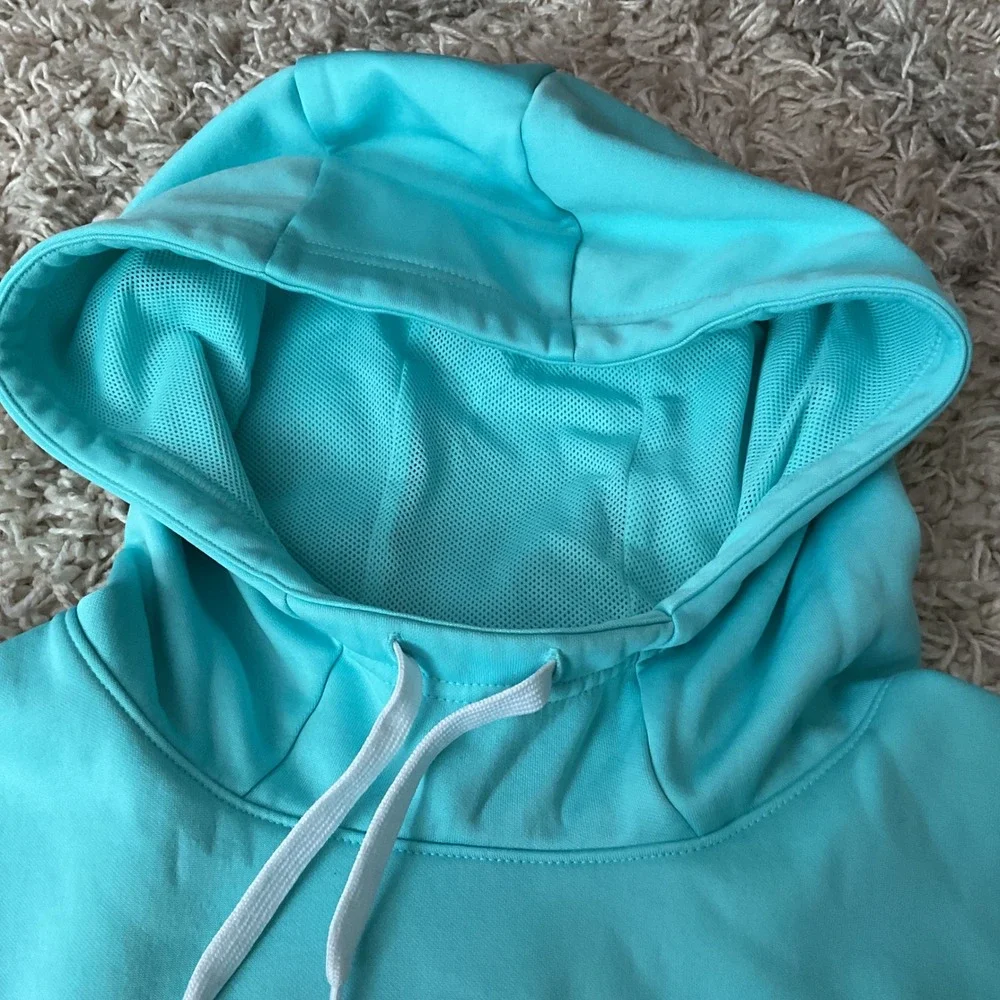 Nike Dri-FIT Just Do It Hoodie Womens Large Turquoise Blue Pullover Sweatshirt